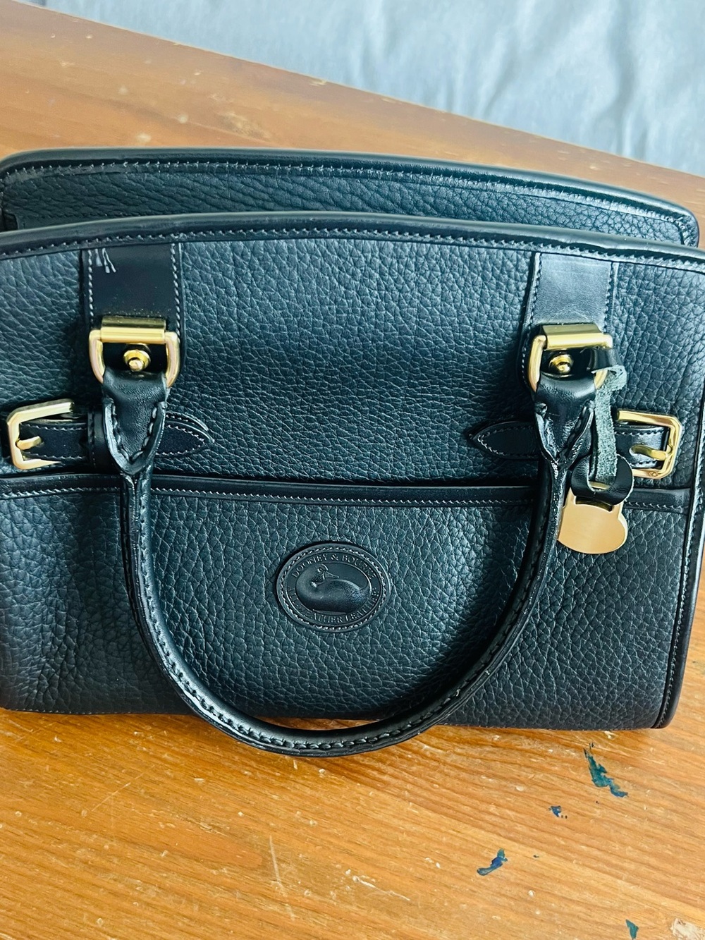 Dooney & Bourke Black Pebble Leather Satchel with Gold Hardware